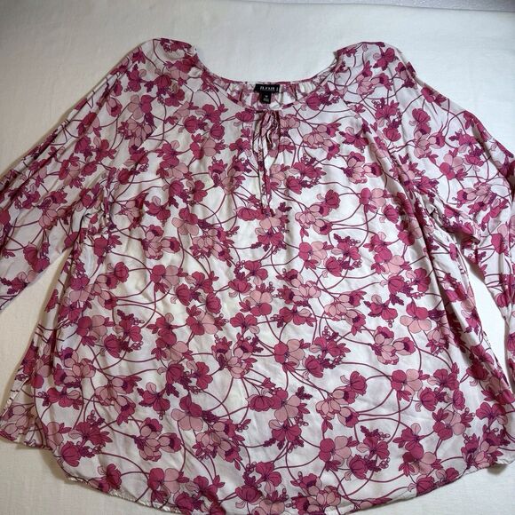 A New Approach Top Womens XL Floral White And Pink Long Sleeve‎ Rayon - Picture 2 of 12